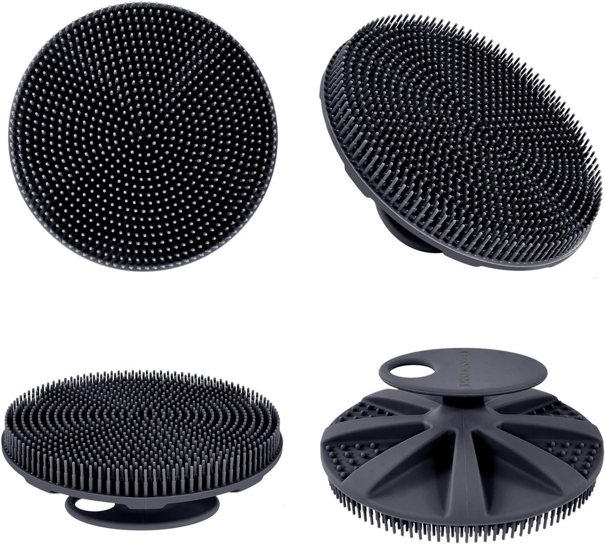 Food-Grade Soft Silicone Body Scrubber Shower Brush Handheld Cleansing Skin Brush, Gentle Exfoliating and Lather Well (Black)