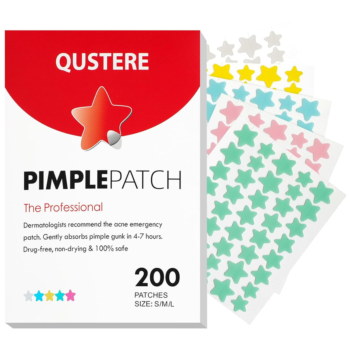 Pimple Patches for Face, Hydrocolloid Acne Patches, Cute Star Zit Covers, Colorful Spot Stickers with Tea Tree, Salicylic Acid & Cica Oil| 3 Sizes (10Mm, 12Mm & 14Mm) |200 Count