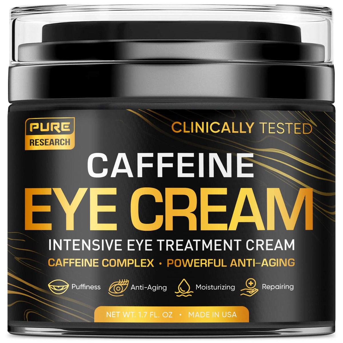 Caffeine Eye Cream for anti Aging, Dark Circles, Bags, Puffiness. Great under Eye Skin + Face Tightening, Eye Lift Treatment for Men & Women 1.7Oz