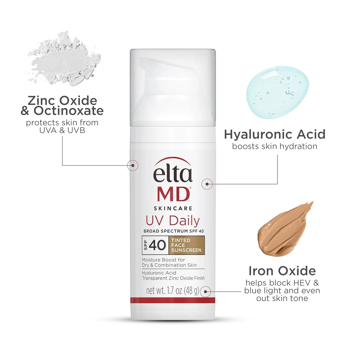 UV Daily SPF 40 Tinted Face Sunscreen Moisturizer, Lightweight Tinted Sunscreen for Face Moisturizers, 1.7 Oz Pump