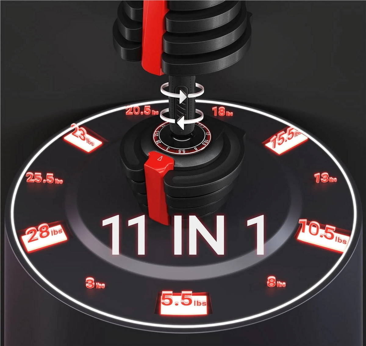11-In-1 Adjustable Dumbbell Weight for Home Gym, Black & Red