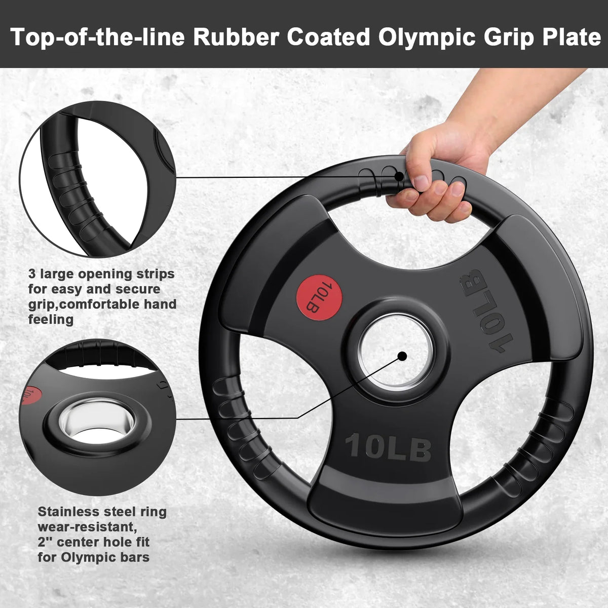 160Lbs Weight Plates 2 Inch Rubber Coated Olympic Weight Plate for Strength Training & Weightlifting in Home Gym, Solid Cast Iron Bumper Plates for Barbell