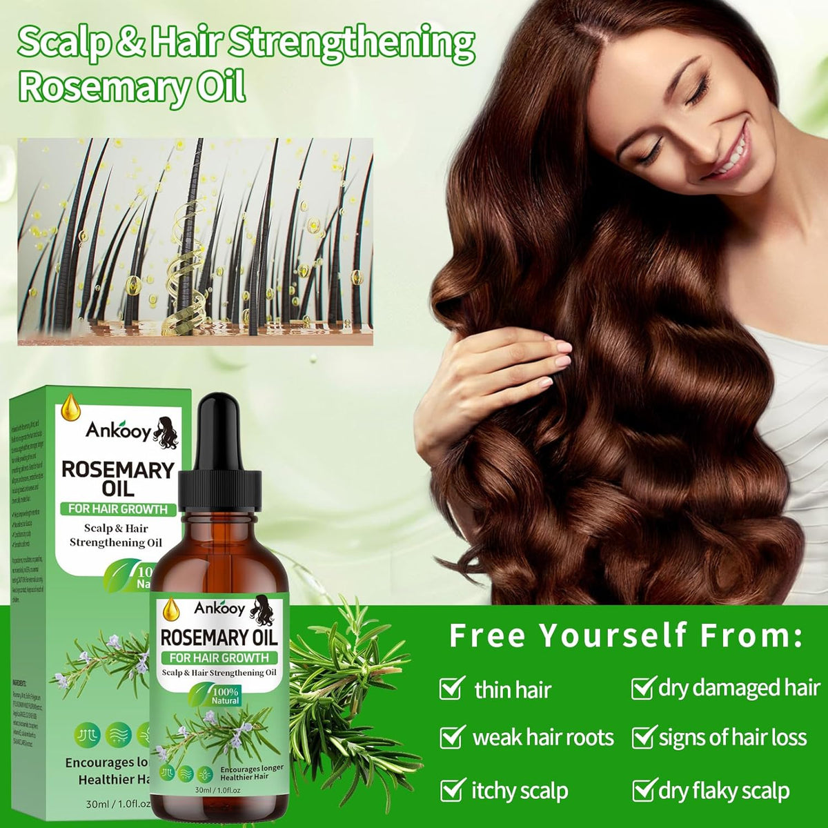 3 Pack Rosemary Oil for Hair Growth,Rosemary Hair Growth Oil,Hair Strengthening Serum for Dry Damaged Hair,Hair Loss Treatment & Thickens Hair,Scalp Care Promotes Hair Thickness for Men Women