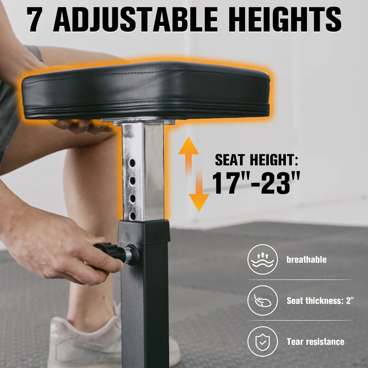 Preacher Curl Bench, Adjustable Seat, 2 in 1 Plate-Loaded Bicep Tricep Curl Machine for Home Gym