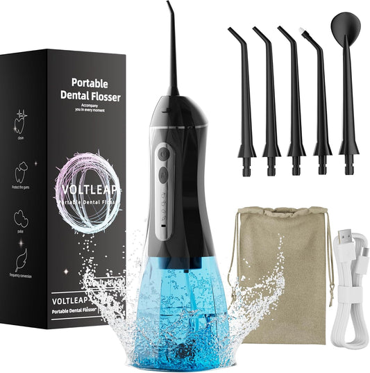 Water Flossers for Teeth, Electric Floss for Adults, Water Dental Picks for Teeth Cleaning and Flossing, Portable Flossers for Travel Size, Travel Bag and 4 Tips, IPX7 Waterproof - Black