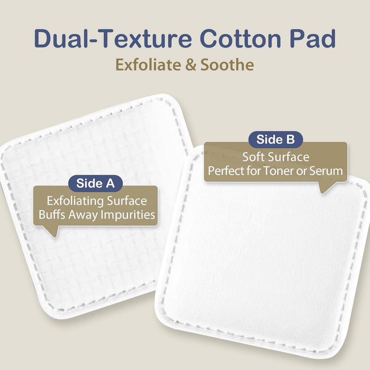 Large Cotton Pads for Makeup Removal, Soft & Lint-Free Face Pads with Pressed Seam Design, Durable Makeup Remover Pads for Facial Cleansing on All Skin Types, 3X3 Inch, 60 Count