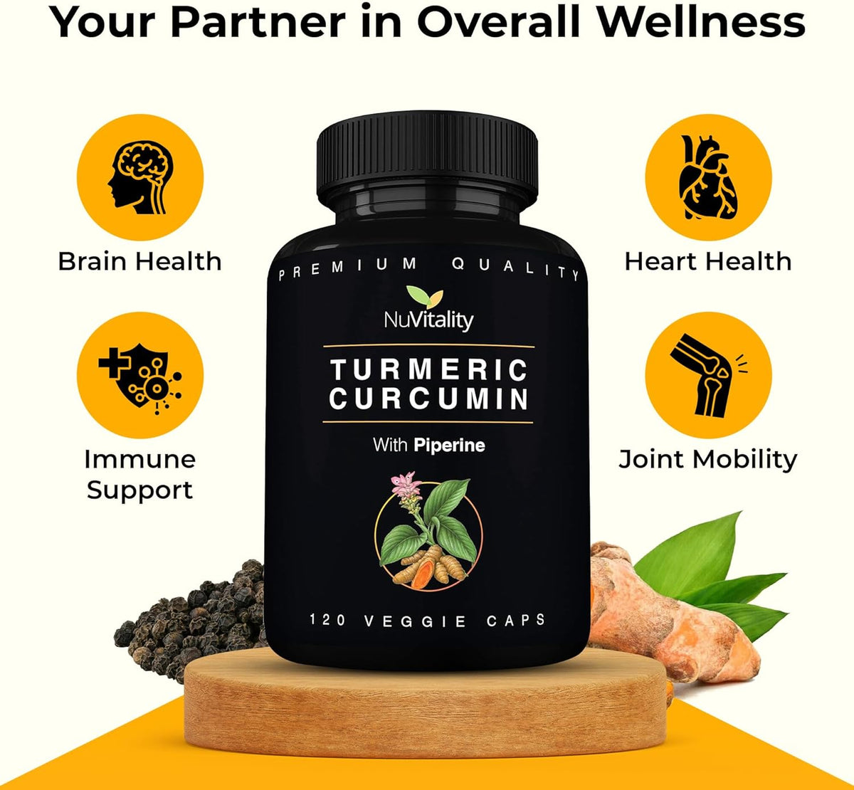 Turmeric Curcumin with Black Pepper Extract (Piperine) - 120 Veggie Tumeric Caps