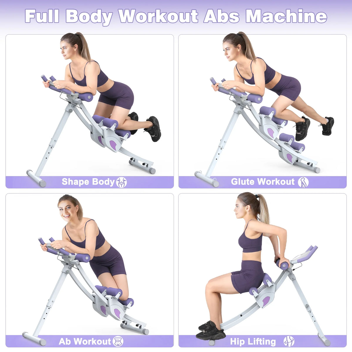 Fitness Ab Machine, 4 Adjustable Resistance Levels Ab Workout Equipment for Home Gym, Height Adjustable Ab Trainer, Foldable Fitness Equipment.440Lbs Weight Capacity