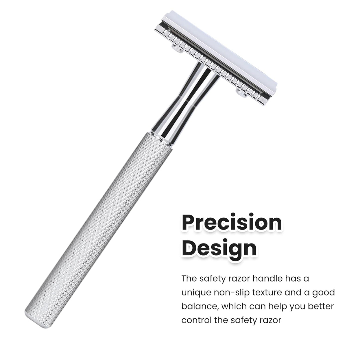 Double Edge Safety Razor with 10 Premium Stainless Steel Reusable Single Blade Razors for Men and Women, Smooth Wet Shave Experience, Glossy Silver