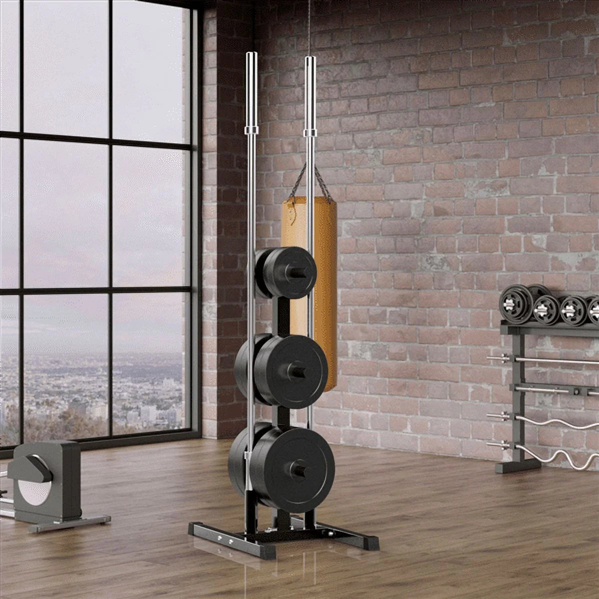 2 Inches Olympic Weight Plate and Barbell Storage Tree Stand Rack