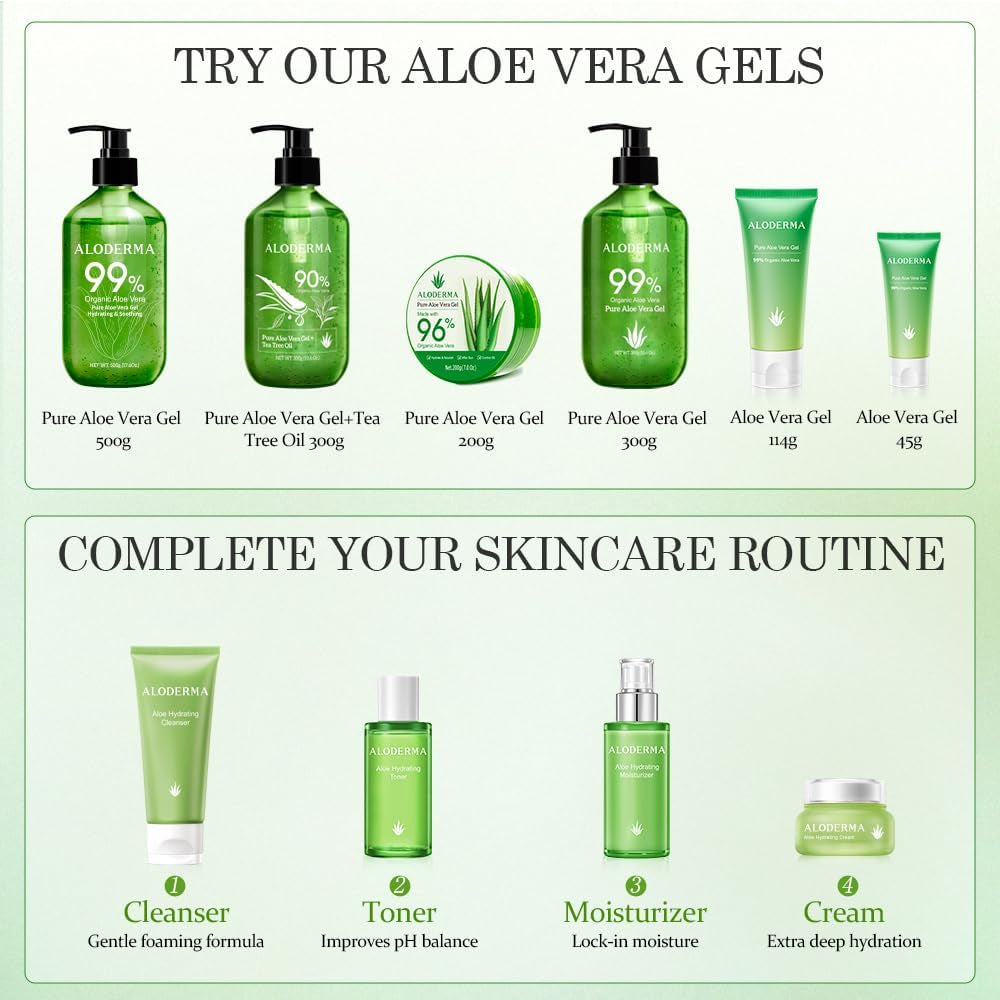 Organic Aloe Vera Gel for Face & Body, 96% Pure Aloe Gel Made within 12 Hours of Harvest, Ideal for Skin, Scalp, & Hair Hydration, Calming Moisturizer for Soothing after Sun Care, 7.05Oz