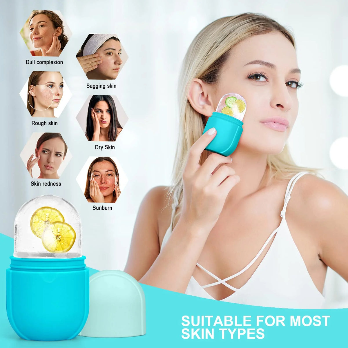 Ice Roller for Face and Eye - Upgrated Ice Facial Roller Massage Shrink Pore Skin Care Tools Reusable Ice Stick Remove Dark Circle Ice Face Mold Sphere for Brighten Lubricate Fine Lines