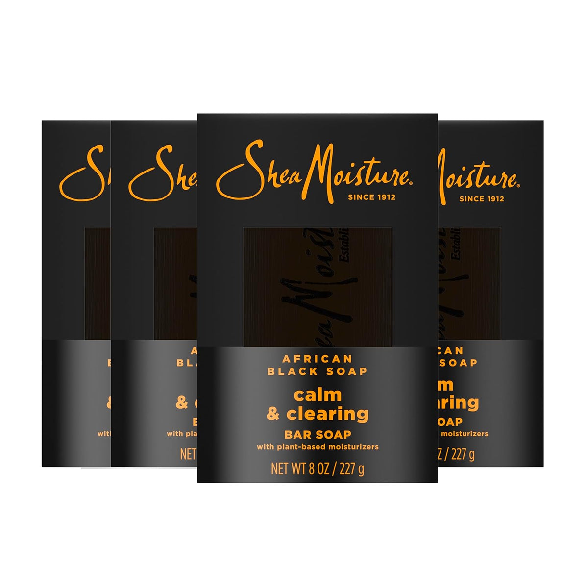Bar Soap African Black Soap 4 Count Soothe and Clarify Skin Soothing and Clarifying Bar Soap with 24H Shea Moisture Nutrients for Healthy, Glowing Skin 8 Oz