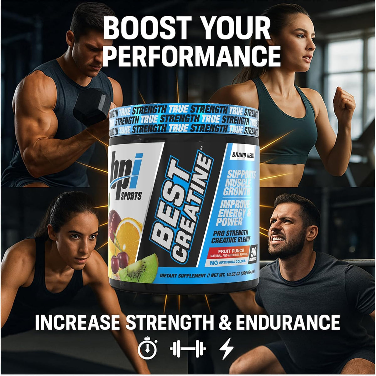 Best Creatine – Creatine Monohydrate, Himalayan Salt – Strength, Pump, Endurance, Muscle Growth, Muscle Definition – No Bloat – Fruit Punch – 50 Servings – 10.58 Oz.