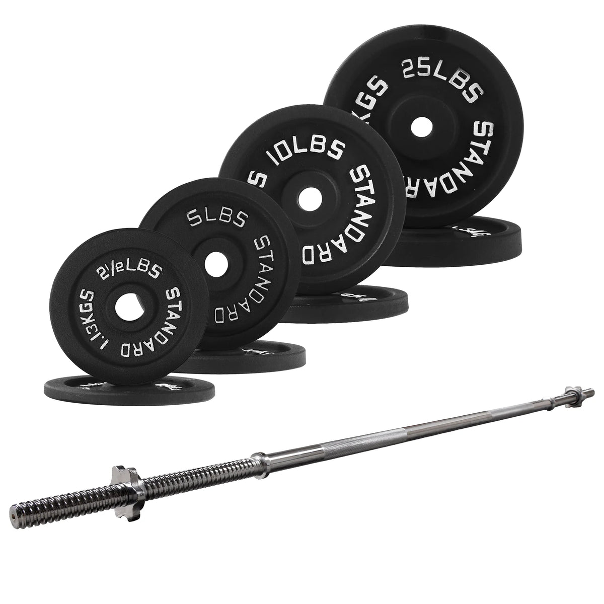 Cast Iron Standard Weight Including 5FT Sectional Standard Barbell with Star Locks, 95-Pound Set