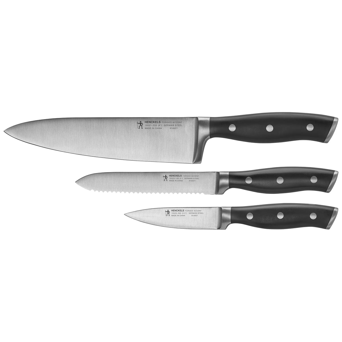 Black & Silver Stainless Steel Knife Set – 3 Piece