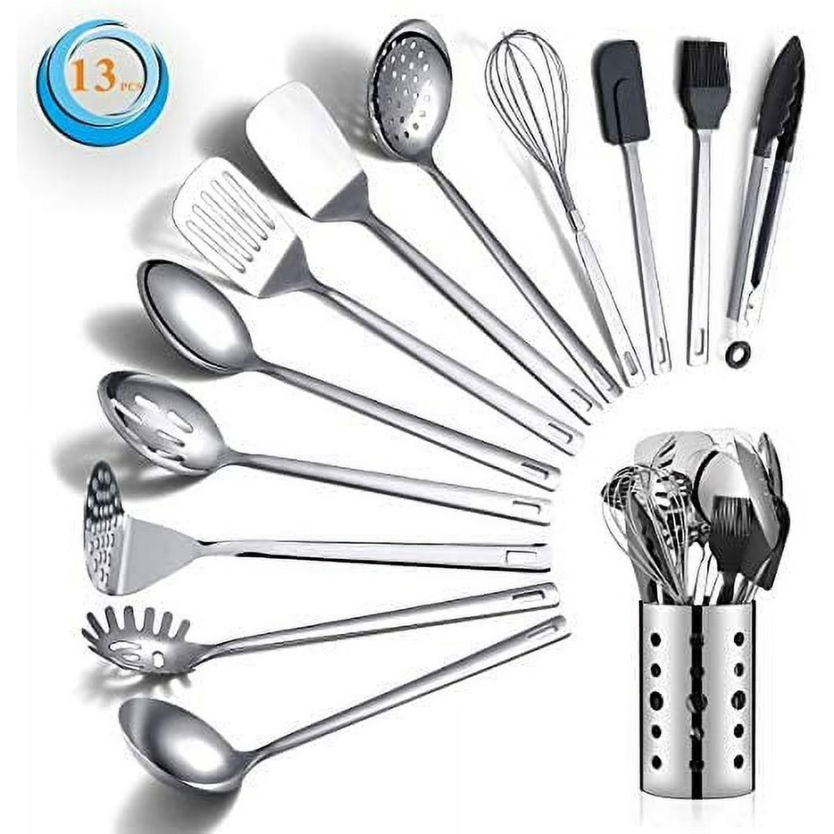 13-Piece Stainless Steel Kitchen Utensils Set with Utensil Holder