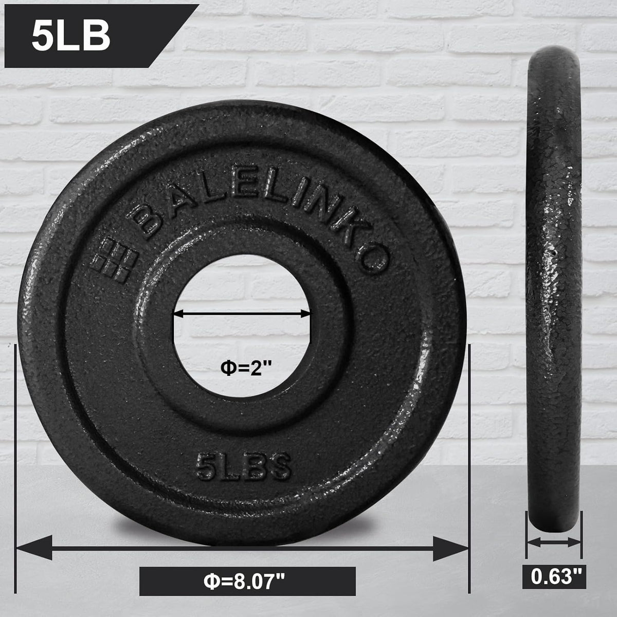 Cast Iron 2-Inch Olympic Grip Plate Weight Plate for Strength Training, Weightlifting and Crossfit, Set of 2, 5LB, Black