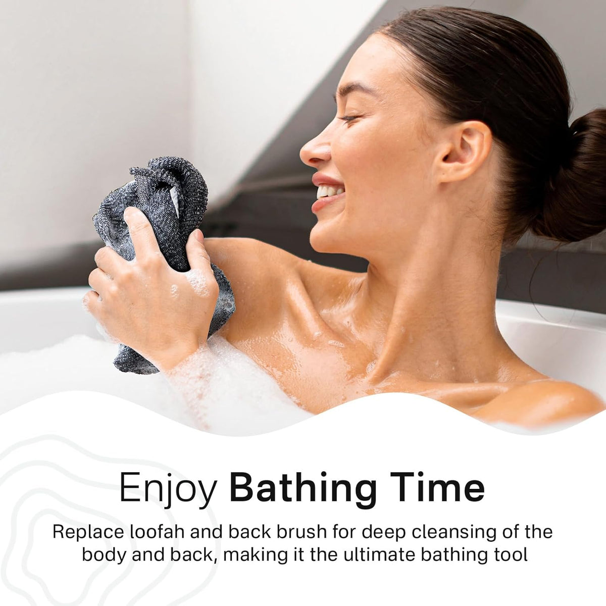 Exfoliating Body Scrubber, Back Scrubber for Shower Bath, Japanese Scrub Wash Cloth, Exfoliating Washcloth Towel for Men Women, Body Exfoliator Loofah Luffa Sponge Net Rag Back Washer (Black)