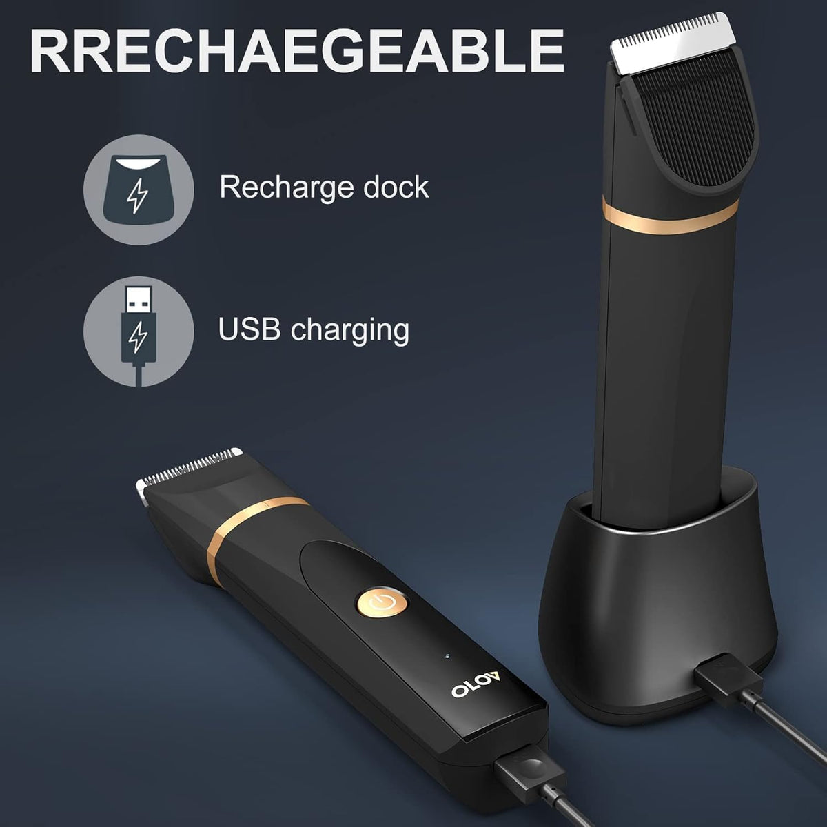 Electric Body Hair Trimmer - Groin Trimmer for Men - Bikini Trimmer Women - Wet/Dry Shaver Groomer, Replaceable Ceramic Blade Heads, USB Recharge Dock, Waterproof Hygiene Razor,Black