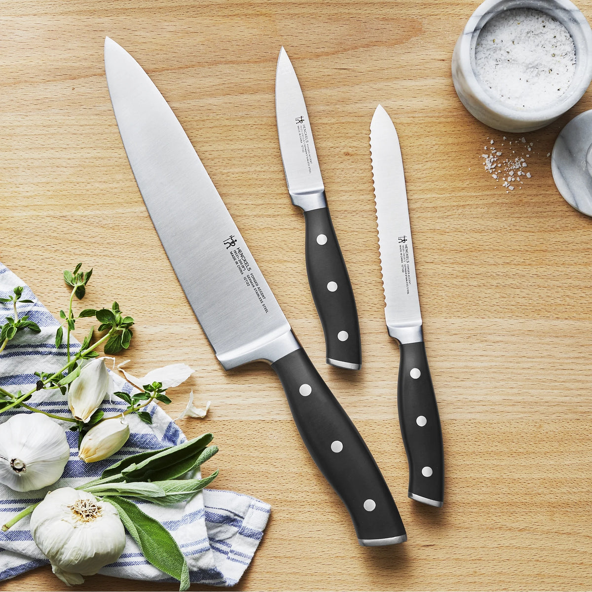 Black & Silver Stainless Steel Knife Set – 3 Piece