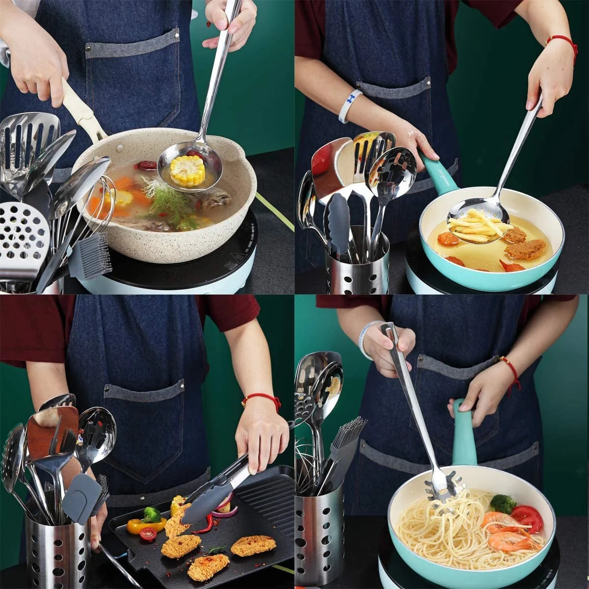 13-Piece Stainless Steel Kitchen Utensils Set with Utensil Holder