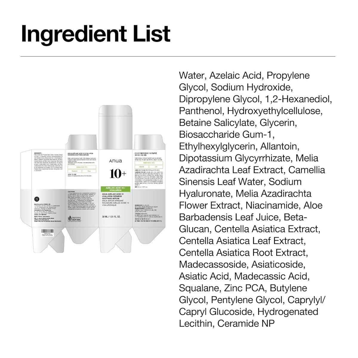 Azelaic Acid 10 Hyaluron Redness Soothing Serum, Facial Serum for Sensitive Skin, Hyaluronic Acid, Niacinamide, Spot Care, Natural Color, Vegan, Korean Skincare (30Ml/ 1.01 Fl Oz.)