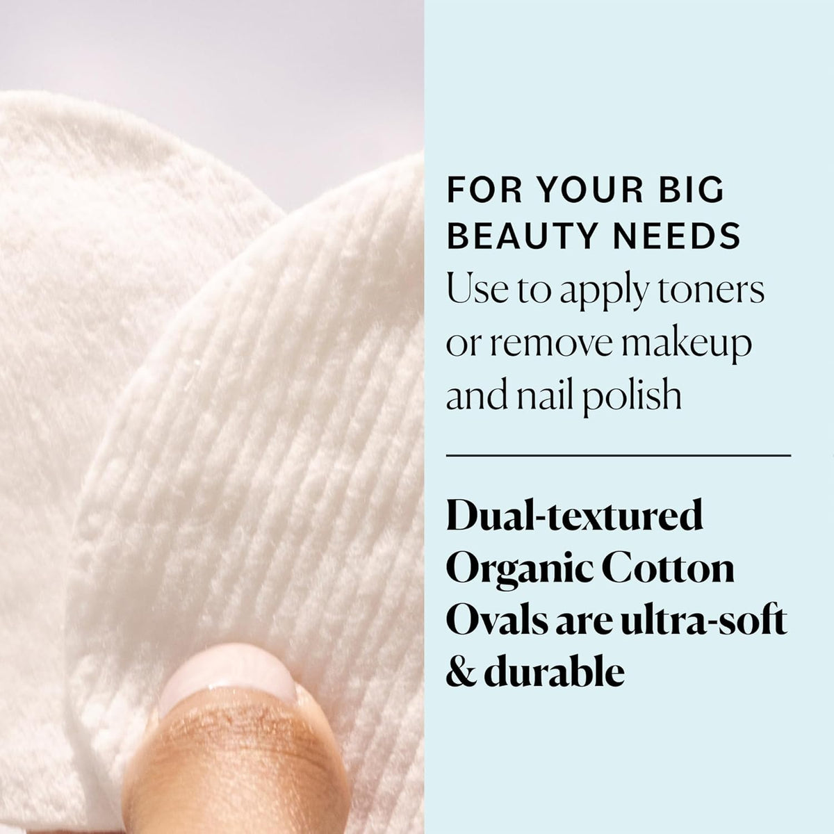 Organic Large Oval Cotton Pads, 100% Pure Organic Cotton, GOTS Certified Cotton, Dual Textured Design, for Makeup Removal, Cleansing, Toner Application W Ebook