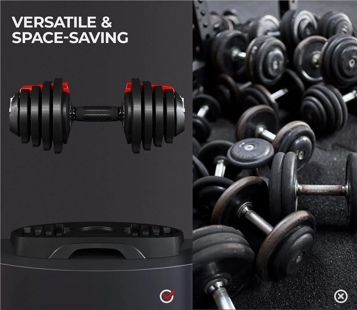 11-In-1 Adjustable Dumbbell Weight for Home Gym, Black & Red