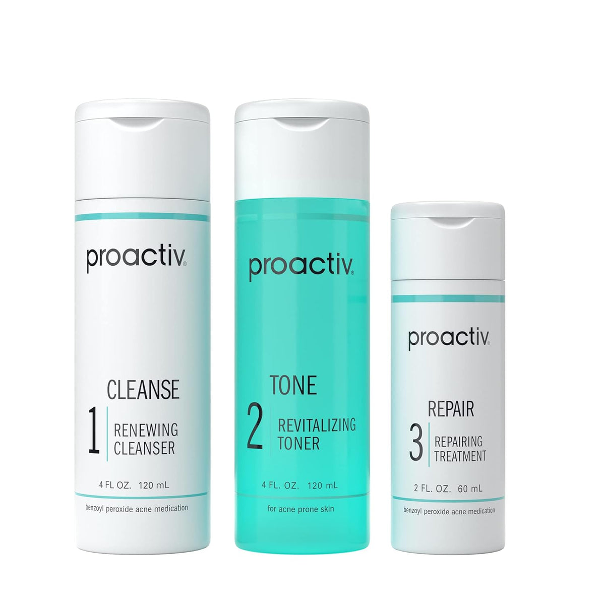 3 Step Acne Treatment - Benzoyl Peroxide Face Wash, Repairing Acne Spot Treatment for Face and Body, Exfoliating Toner - 60 Day Complete Acne Skin Care Kit