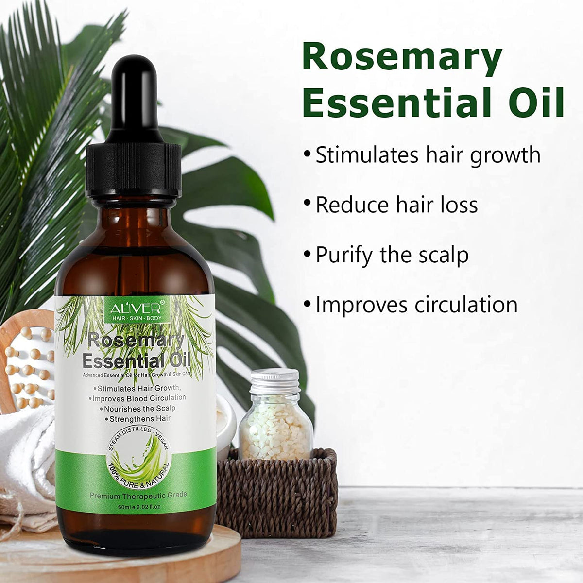 Pure Natural Rosemary Essential Oils - 2 Pack, Hair Growth Scalp Oil for Dry Damaged Hair(2.02 Fl Oz)